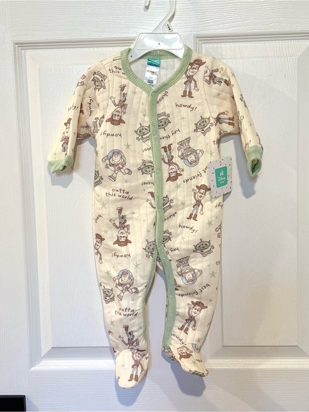 Disney Baby Toy Story Footed Sleeper Cream Sage Green Size 6/9M NEW